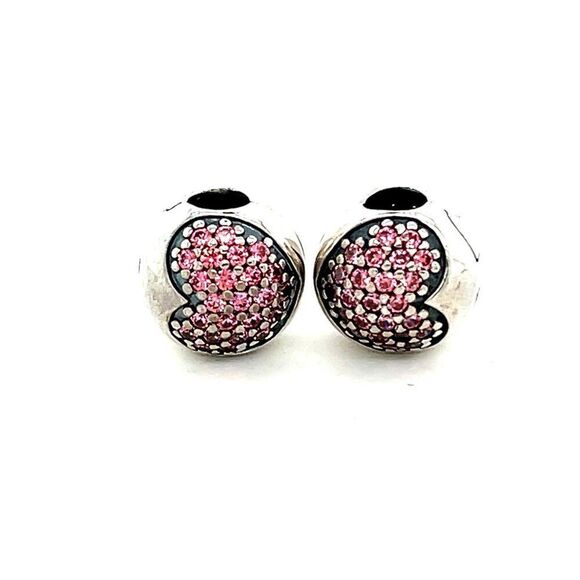 2 Pandora Pave Pink Cz Heart Clip Charms - Picture 1 of 4